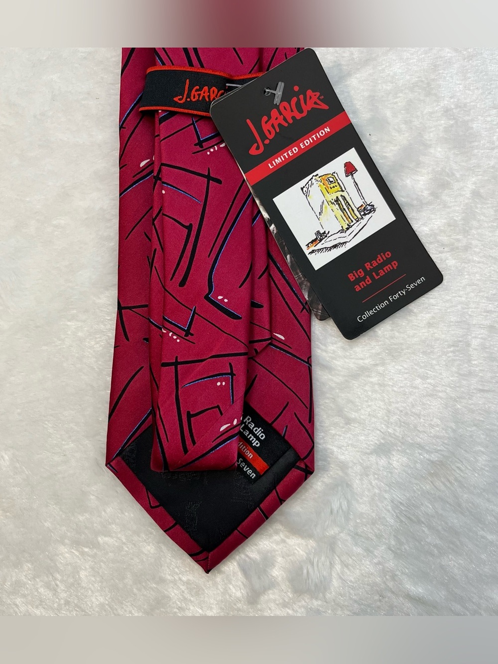 J Garcia Limited Edition Big Radio Lamp Collection 47 Red Abstract Silk Neck Tie